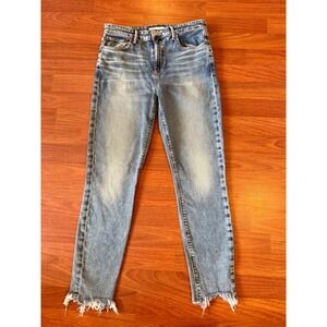 Lucky Brand Mid Rise Straight Leg Jeans Shadow Pocket Raw Hem Blue 4/27